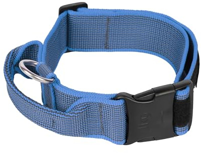 Collare K9 serie Color & Grey con manico richiudibile, chiusura di sicurezza ed adesivi intercambiabili, 40 mm x 47-67 cm, blu-grigio