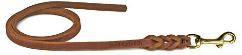 Fettlederleine Schleppleine aus Leder für Hunde 5m, 7,5m, 10m (10m x 12mm Cognac Messing)