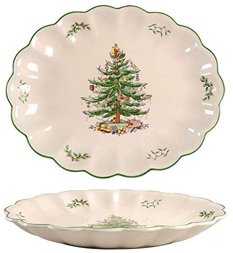 Spode Ovale Schale mit geriffeltem Weihnachtsbaum
