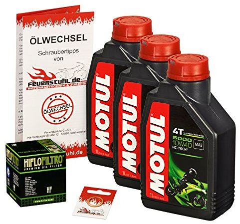 Motul 10W-40 Öl + HiFlo Ölfilter für Yamaha XJ 600 N/S Diversion, 92-03, 4BR 4LX RJ01 - Ölwechselset inkl. Motoröl, Filter, Dichtring | Ölwechsel Set mit Motul 5000 10W-40 Motoröl, Hiflo Ölfilter und Dichtring(en)