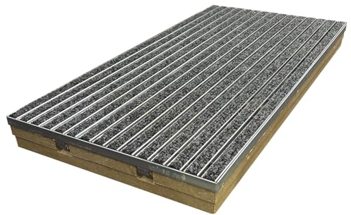 Bodenwanne mit Stahlzarge 100 x 50 mit Schuhabstreifer Rips anthrazit und Schnurwasserwaage