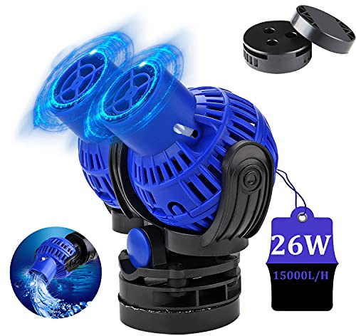EXLECO Aquarium Strömungspumpe Dual Wavemaker 15000L/H 26Watt Umwälzpumpe | Wellenpumpe JVP-232, 360° schwenkbar für 150~300cm Süß- und Salzwasseraquarien