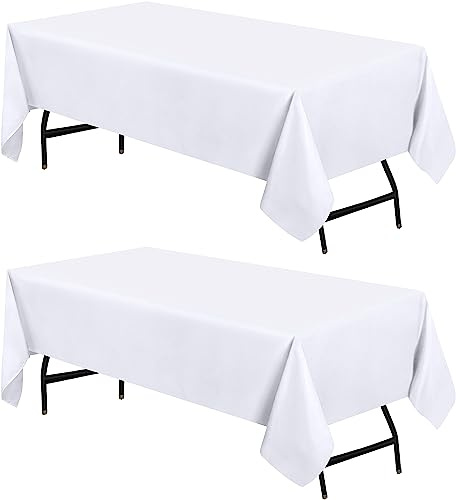 Utopia Kitchen Rectangle Table Cloth 2 Pack(60x102 Inches, White), Tablecloth Machine Washable, Polyester Table Cover for Dining, Buffet Parties, Picnics, Events, Weddings and Restaurants