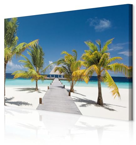 decomonkey Wandbilder Meer Strand 120x80 cm 1 Teilig Leinwandbilder Natur | Strukturleinwand, Holzkeilrahmen, Bild auf Leinwand, Kunstdruck, Wanddeko, Wohnzimmer, Wanddekoration, Landschaft