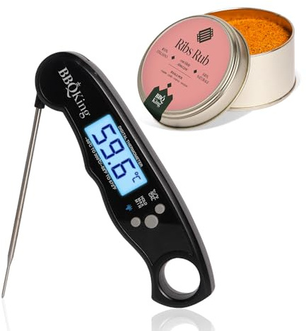 BBQ KING - Termómetro de Cocina Digital con Lectura Instantánea de Cocción + Ribs Rub Set Especias Seco Rub Bbq Pack 70 Gr por Costillas de Cerdo, Ideal para Barbacoa y Parrilla, Made in Italy