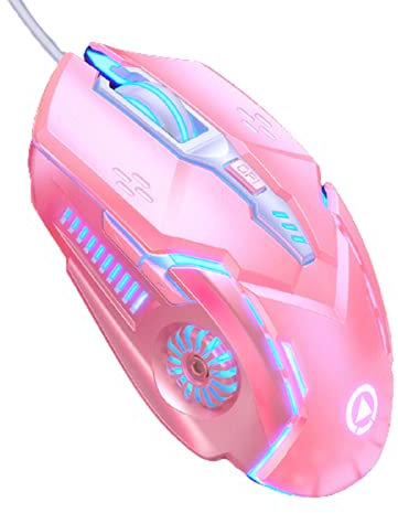 LJFLI Spelmöss spelmus trådbunden med sidoknappar tyst laser mus lysande spelmaskiner datortillbehör, rosa