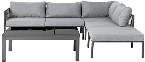 Beliani Aluminium Lounge Gartenmöbel Set 6 Personen mit Couchtisch Auflagen grau Forano