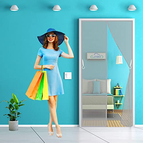 LZHBD Insektenschutz Fliegengitter Rollo Tür Insektenschutzrollo - 140x195 cm - mit Heavy Duty Mesh und Full Frame Klettverschluss - Grau