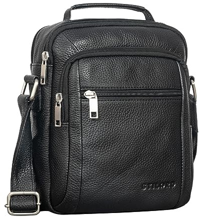 STILORD Lucky Umhängetasche Herren Klein Leder Handtasche Männer Ledertasche Crossbody Bag Vintage Umschlagtasche zum Umhängen Echtleder Businesstasche Farbe:schwarz