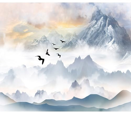 murando Fototapete Premium-Vlies Vögel 350x256cm Foto Tapete Schlafzimmer Wohnzimmer Moderne Vliestapete XXL Wandtapete Motivtapeten Bildtapete 3d Effekt Wand Dekoration Natur wie gemalt Nebel Berge