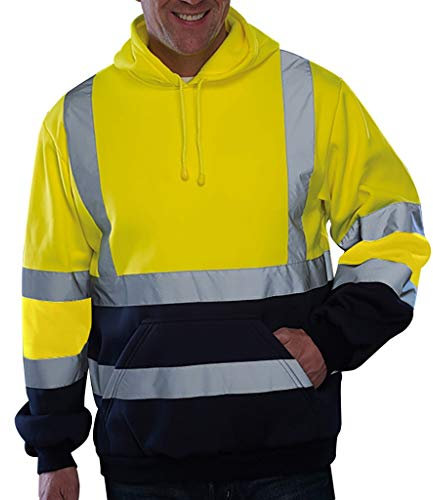 Beokeuioe Chaqueta de seguridad para hombre reflectante a rayas ropa de trabajo de carretera chaqueta de trabajo de manga larga sudadera con capucha sudadera de advertencia alta ejecutiva chaqueta de