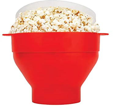Gadgetime USA Microwave Popcorn Popper with Lids - Silicone - No Oil or Butter Required - Collapsible Bowls - BPA-Free Container - Movie Night Supplies - Red