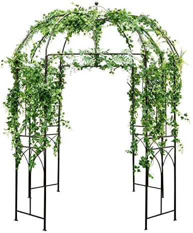 COSTWAY Rosenbogen Metall, Gartenbogen mit Bodenankern & Haken, Torbogen Garten Rund, Rosengitter Rankhilfe, Gartenpavillon Rosenpavillon, Rankgitter für Kletterpflanzen Hochzeit Party, 211x211x256cm