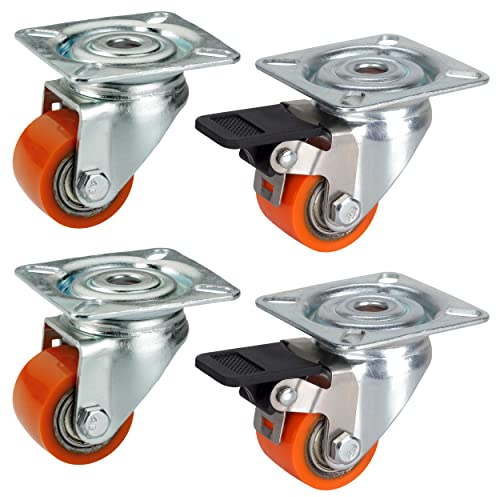 Dörner + Helmer Set di 4 mini ruote in poliuretano per carichi pesanti, 35 mm, piastra 60 x 60 mm, mix di ruote, portata 300 kg/set