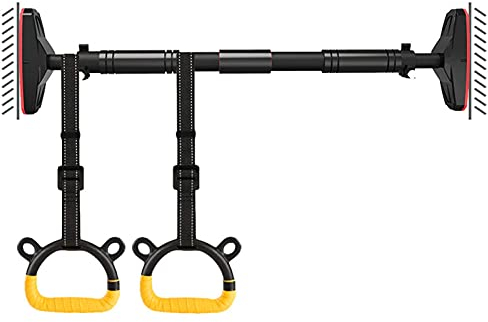 Samnuerly Klimmzugstangen Tragbare Wand-Reckstange an der Tür, 70-150 cm Edelstahl-Fitnessstange, mit Kinderturnringen, Belastung 300 kg (96)