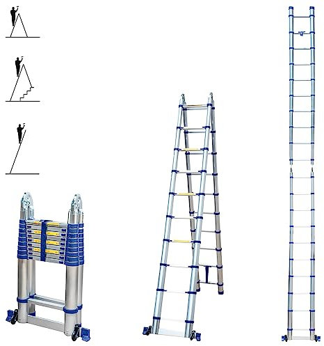 HOSTROM Echelle télescopique articulée 6,2m STEMPAKT, escabeau 2x10 marches Pliable Professionnel Multifonction, H Max Travail 7,1m, Garantie 5 Ans