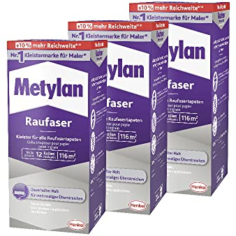 Metylan Raufaser, starker Tapetenkleister für Raufasertapete mit hoher Anfangsklebkraft, langlebiger & korrigierbarer Kleister mit Methylcellulose, 3x720g