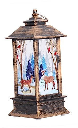 DOITOOL Lanterne Tempête De Noël Lampe Décorative Vintage Suspendue Motif Élan Petite Lanterne pour Centre De Table Intérieur Extérieur