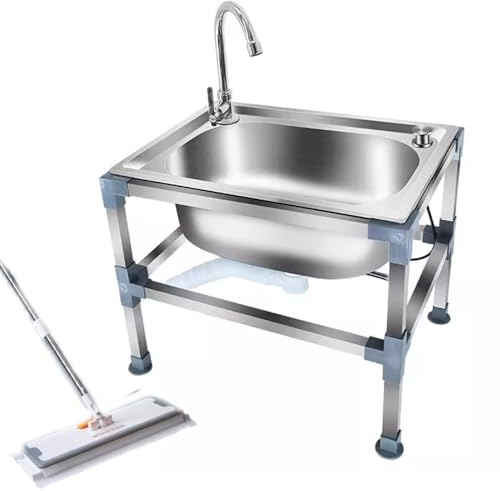 NILZA Küche Spültisch Klein Küchenspüle Outdoor Spüle Freistehende Spülbecken Edelstahlspüle Mopp Eimer Waschbecken Spüle Tragbare Waschtrog Für Mopp (Color : Single Cold, Size : 48x35cm)