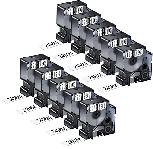 NineLeaf 10 Packung Ersatz für Dymo D1 53713 S0720930 A53713 24mm x 7m 0.94'' Bänder Schwarz auf Weiß Schriftband für LabelManager 300 400 450 500TS 450D Label Writer 400 Duo Beschriftungsgerät