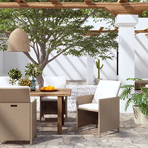 Camerina Gartenstühle mit Kissen 4 STK. Poly Rattan Beige Stapelstuhl Garten Bistrostuhl