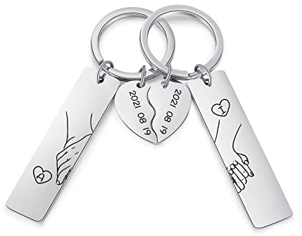 ALBERTBAND Porte-clés Personnalisé pour Couple 2PCS Porte-clés Main dans la Main Lettre et Date Gravées Cœur Porte-clés Or Rose Silber Cadeau pour Petite amie Petit ami Saint-Valentin Noël