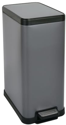 SVITA STM15 - Poubelle à pédale - 15 l - Avec seau intérieur - Couvercle Softclose - Pédale - Rectangulaire - Gris