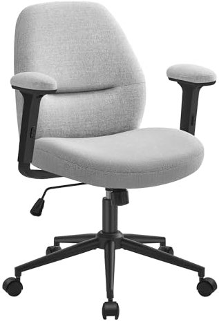 SONGMICS HOME Schreibtischstuhl, Schminkstuhl, Bürostuhl, Drehstuhl, breite Sitzfläche, modern, mit Fußkreuz und Armlehnen, höhenverstellbar, Wippfunktion, für Büro, Homeoffice, Taubengrau OBG035G01