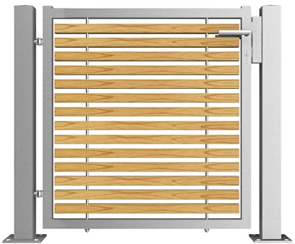 Gartentor Edelstahl V2A mit Lärchenholz - Modern trifft Klassik - DIN rechts/links, versch. Montagesets. Gartentüre, Zauntor, Terrassentor (ohne Pfosten DIN links Betonschlaganker)