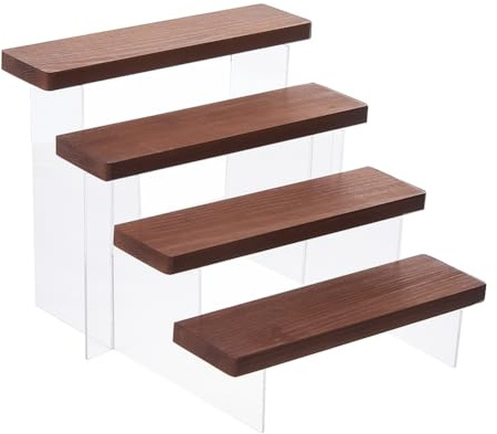 DICOSMETIC 4-Tier Small Wood Acrylic Display Stand Riser Shelf Cupcake Holder for Figures Dolls Collectibles, Camel