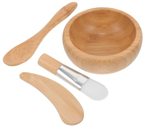 PAMINGONO Gesichtsmasken Mischschüssel Satz Holz Selbstgemacht Masken Schale Mit Rührstab Pinsel Löffel Leichte Kosmetik Schüssel Für Hautpflege Und Beautyanwendungen