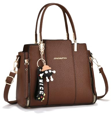 NICOLE & DORIS Damen Handtasche Elegante Mittelgroß Handtaschen Modern Schultertasche Frauen Umhängetasche PU Leder Henkeltasche mit Anhänger