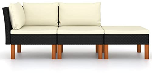TJROO Terrassenmöbel, 3 Stück, mit cremefarbenen Kissen und Beinen aus Holz, Balkonmöbel, Gartensofa für den Außenbereich, aus Polyrattan und massivem Eukalyptusholz
