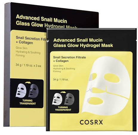 COSRX Advanced Snail Mucin Glass Glow Hydrogel Face Masks Skincare, Collagen Mask, Overnight Peel Off Korean Face Mask for Hydration Boost, Glass Skin Face Mask Korean Skincare, Pack of 3