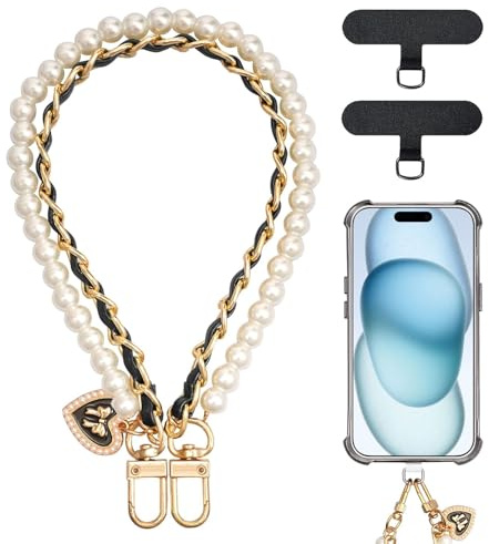 Yamobi Handykette Kurz Mit Perlen Und Glitzer, Stilvolles Handy Armband Für Damen, Praktisches Handyzubehör Mit Eleganten Phone Charm Designs