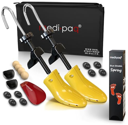 Medipaq Adjustable High Heel Shoe Stretchers with Stretching Spray - Plastic Shoe Trees for Women (UK Sizes 3-8), Cedar Balls & Storage Bag