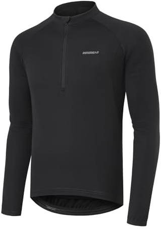 BERGRISAR Men's Half-Zip Cycling Jersey Tops Long Sleeve Cycling Clothing Mountain Bike Bicycle Jersey Black Large