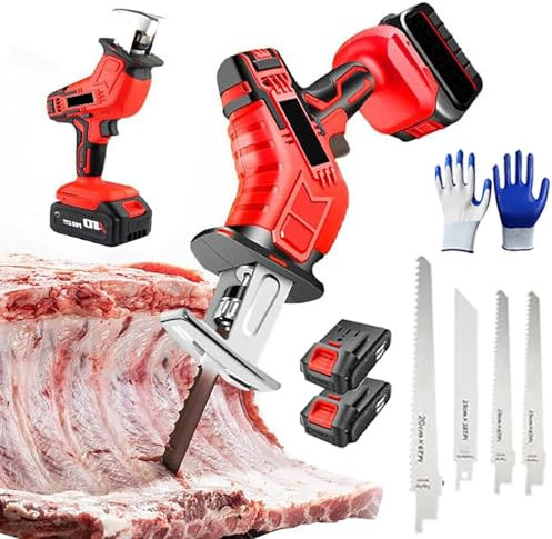 Máquina de Sierra para Huesos inalámbrica, cortadora de Carne de Huesos de 550 W con Velocidad infinitamente Variable e iluminación LED, máquina cortadora de Carnicero con Sierra Alternativa