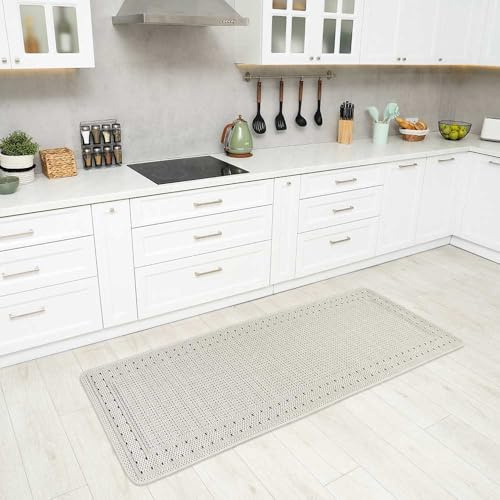 Knutzen Wohnen Küchenläufer 60x180 cm Bordüre Beige - Küchenteppich - rutschfest und waschbar - Fußwärmende Designmatte - Sisaloptik - Stilvoller Läufer für Küche, Flur und Wohnraum