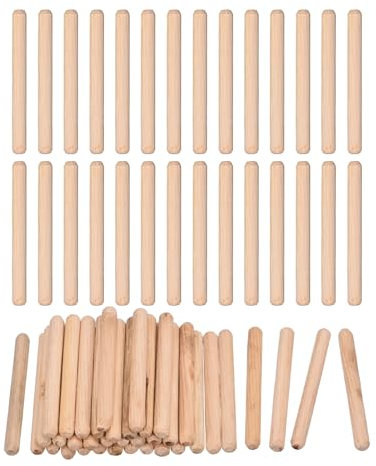 QUARKZMAN 120 Pcs Clavijas De Madera 6x60mm (0.24x2.36) Extremos Biselados Y Estriados Clavijas De Madera Dura Seca Para Carpintería Muebles Estantes