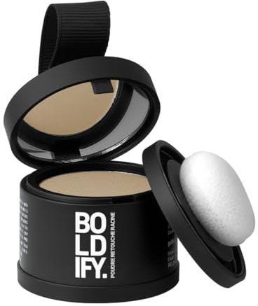 BOLDIFY Ansatzpuder 4,5g - Haar Concealer zur Haarverdichtung für Frauen und Männer, Grauabdeckung für 24h, wasserfestes Haar Make-up zum Ansatz kaschieren (Mittelblond)