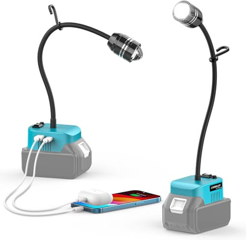LIVOWALNY LED Arbeitsleuchte mit flexiblem Schwanenhals für Ma kita 18V Akku – 20W 2000LM Flutlicht, fokussierbare Akku-LED-Lampe mit USB & Type-C Anschluss (Ohne Batterie)