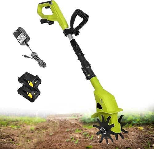 Cultivador rotativo eléctrico, cultivador rotativo inalámbrico, cultivador rotativo con batería recargable de 2000 mAh, ancho de trabajo de 15 cm,profundidad de labranza de 25 cm for jardines,huertos