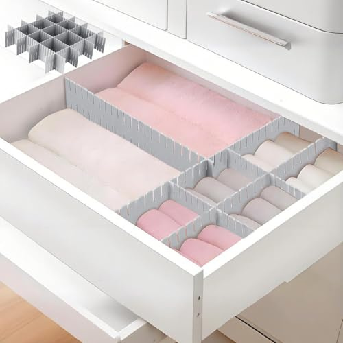 YUJUVI 20 Pezzi Divisori per Cassetti Organizzatore Cassetti Regolabili per Bagno Cucina o Ufficio, Ordine Calze e Slip, Versatili Separatori (Blu Grigiastro)