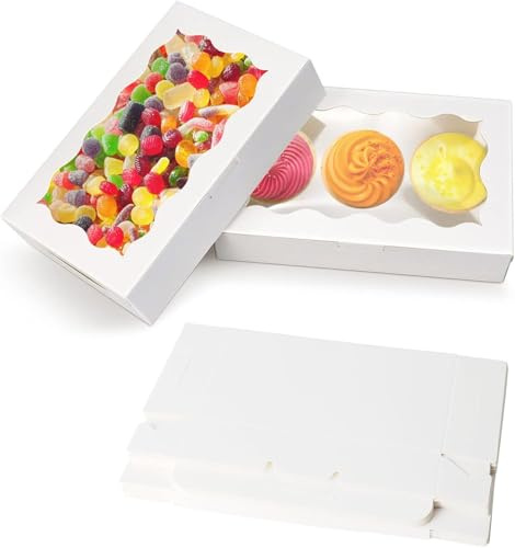 APOMOONS 20 Stück Keksschachtel mit Sichtfenster Braune Papier Cupcake Box Kraftpapier Gebäckkarton 17,8 x 11 x 3,9 cm Tortenschachtel mit Klarem Fenster Karton Snackbox Desserts Muffin