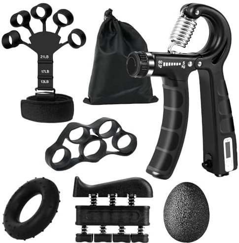 Allenamento per La Forza di Presa, 6 pezzi Allenatori per Le Mani, Dispositivo per L'allenamento Delle Dita, Incluso Allenatore del Polso e Palline da Massaggio per Allenamento Della Presa (Nero)