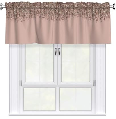 AEKGOHP Short Curtains with Valance Rod 54x18in Blush Pink Rose Gold Pattern for Kitchen, Bathroom, Laundry Room, Studio, Fits Most Standard or Decorative Curtain Rods