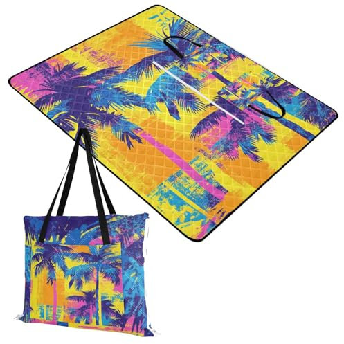 Yoogain Tappetino da picnic morbido per campeggio, feste, picnic, grandi per donne anni '30, regalo estivo con palme dai colori vivaci, 152,4 x 203,2 cm