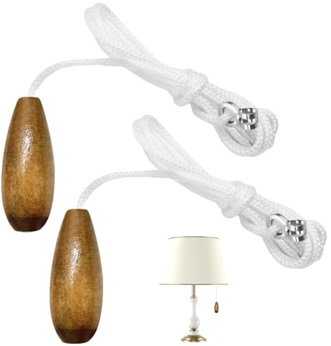 UEKPDM 2PCS Vintage Bathroom Light Pull Cord Handle with 150CM Nylon Pull String,Light Pull Handle,Pull Cord Light Switch for Bathroom Classic Toilet Light Fan Switch(Nut Brown)