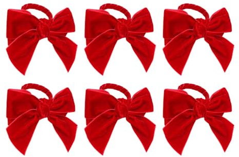 VALICLUD Samt-Serviettenringe mit Schleife, 6 Stück, Rot, Tischdeko | Samtige Schleifen fassen Servietten und ergänzen festliche Tischdekoration bei Hochzeit, Weihnachten und Bankett